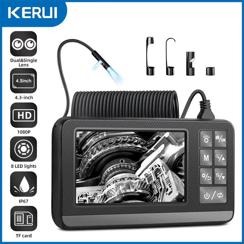 Macro Photography Led Lighting - KERUI Industrie-Endoskop-Inspektionskamera mit zwei Objektiven, 4,3-Zoll-LCD