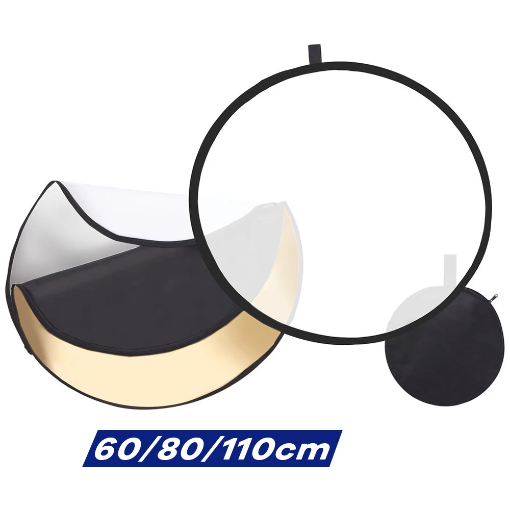 Photography Lighting Reflector - 60/80/110 cm 5-in-1 zusammenklappbare kreisförmige Reflektorscheibe,